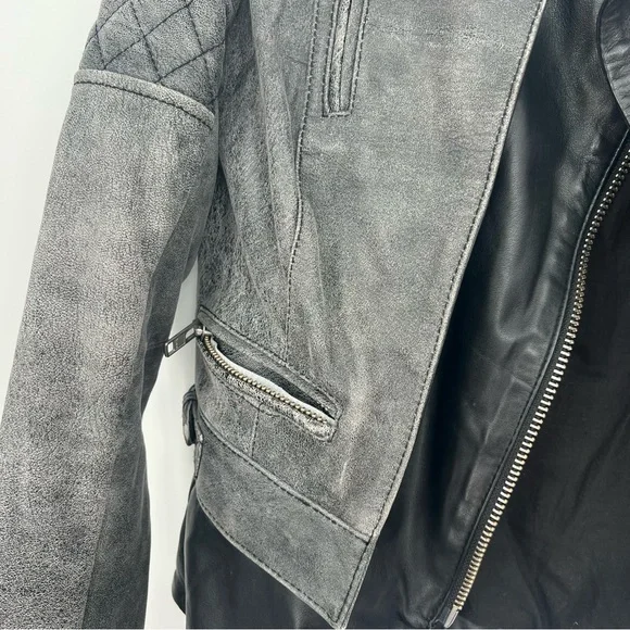 Muubaa Crackle Black Lamb Leather Biker Motorcycle Jacket Quilted Zip Up 6 - Picture 9 of 16